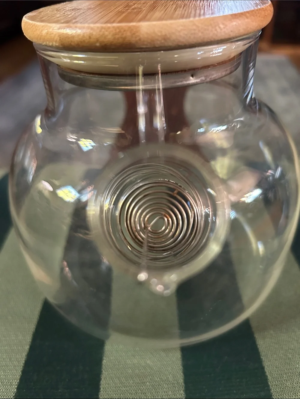 CN Glass Borosilicate Teapot w Bamboo Lid & Flexible SS Coil Spout Strainer